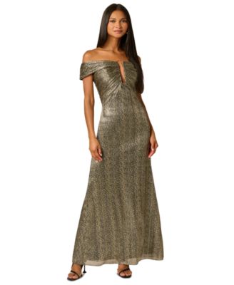 Women's Off-the-Shoulder Metallic Front-Cutout Gown