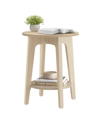 Compact Round End Table with Lower Storage Shelf for Home