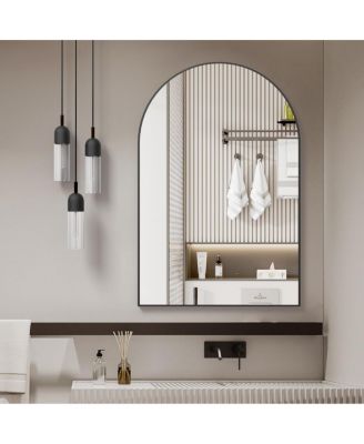 24" x 32" Modern Arched Bathroom Vanity Mirror with Matte Aluminum Frame HD Glass