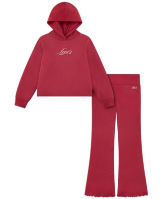 Girls' 2T-4T Hooded Ribbed Hoodie and Flared Pants, 2-Piece Set