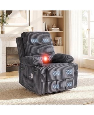 Power Lift Recliner Chair for Elderly, Corduroy Electric Stand-Assist Recliner with Massage, Cup Holders and Side Pockets for Living Room