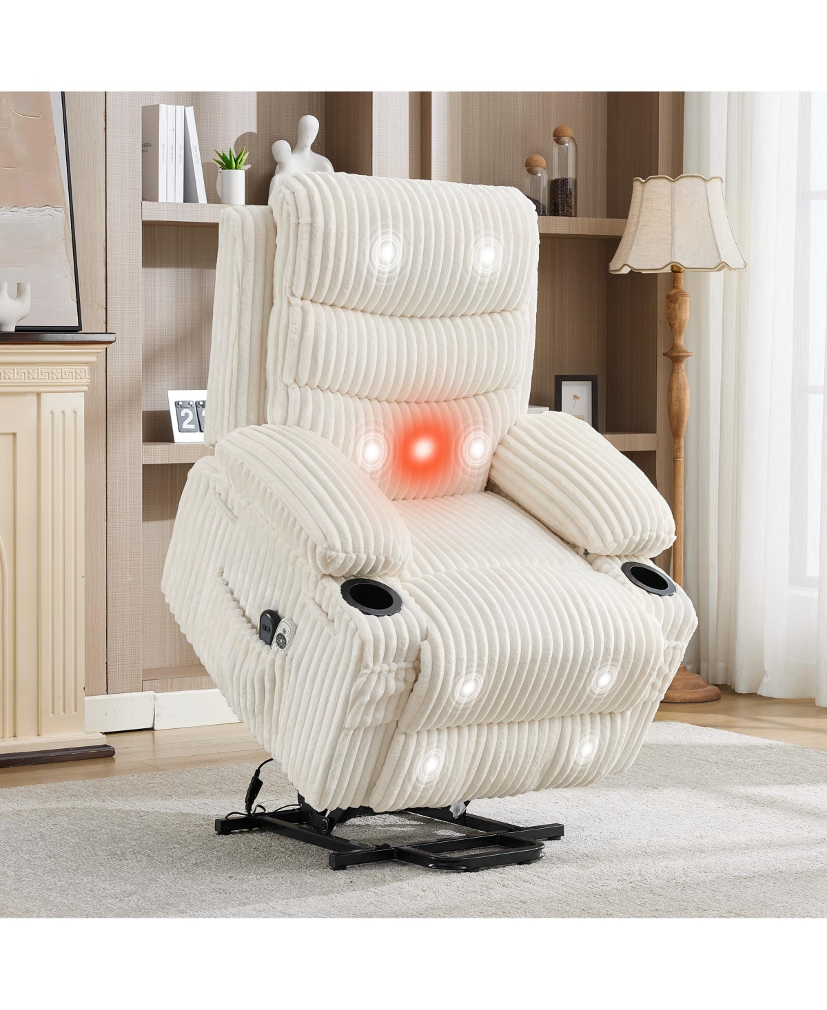 homfan Power Lift Recliner Chair for Elderly, Corduroy Electric Stand-Assist with Massage, Cup Holders and Side Pockets Living Room