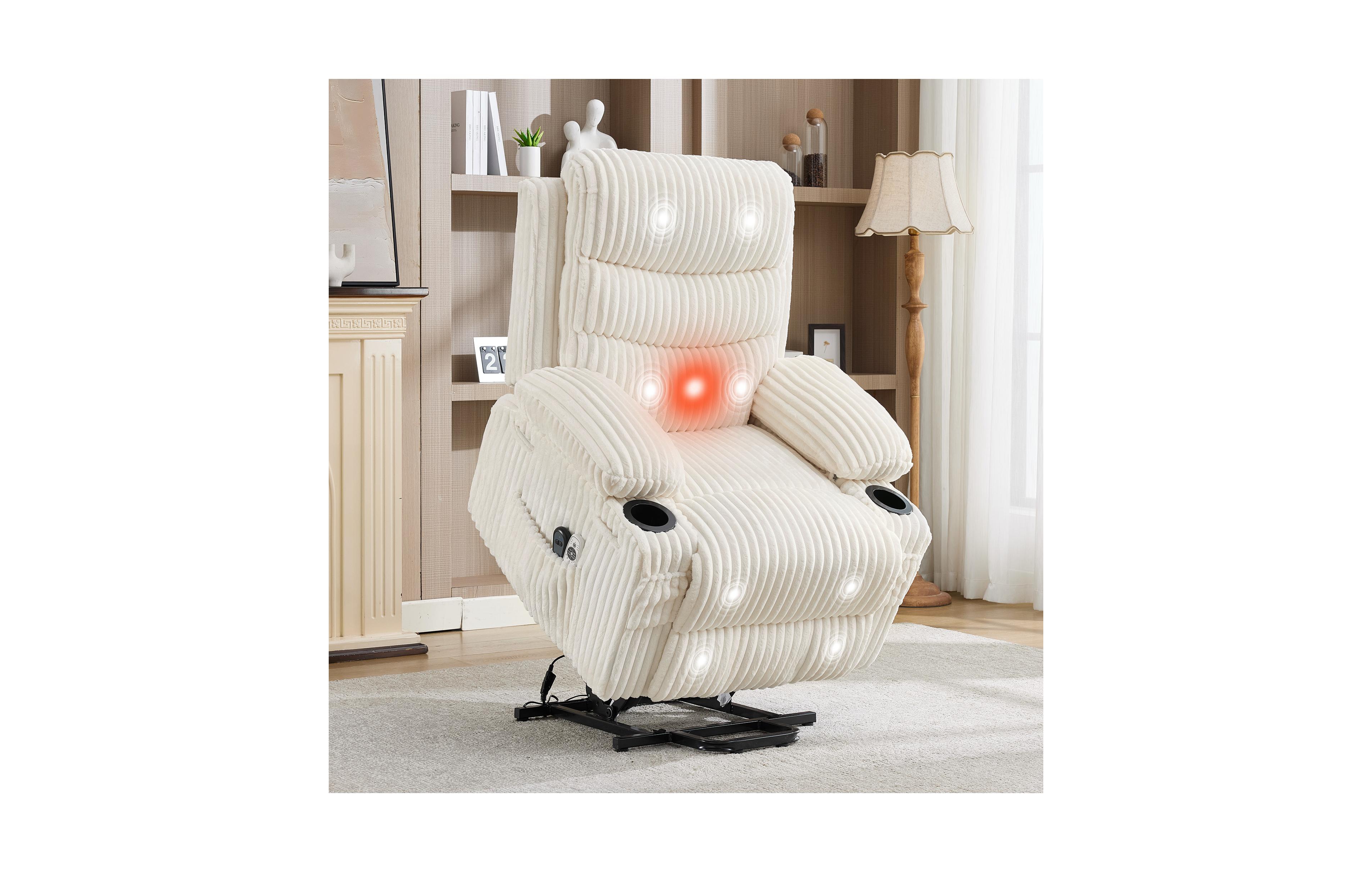 homfan Power Lift Recliner Chair for Elderly, Corduroy Electric Stand-Assist with Massage, Cup Holders and Side Pockets Living Room