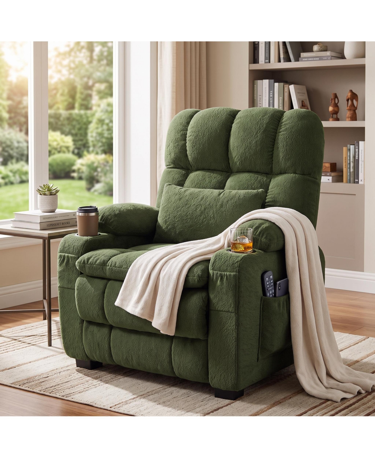 homfan Oversized Power Recliner Chair, Heat and Massage, Electric Reclining for Adults, Comfy Recliners with Cup Holders, Living Room