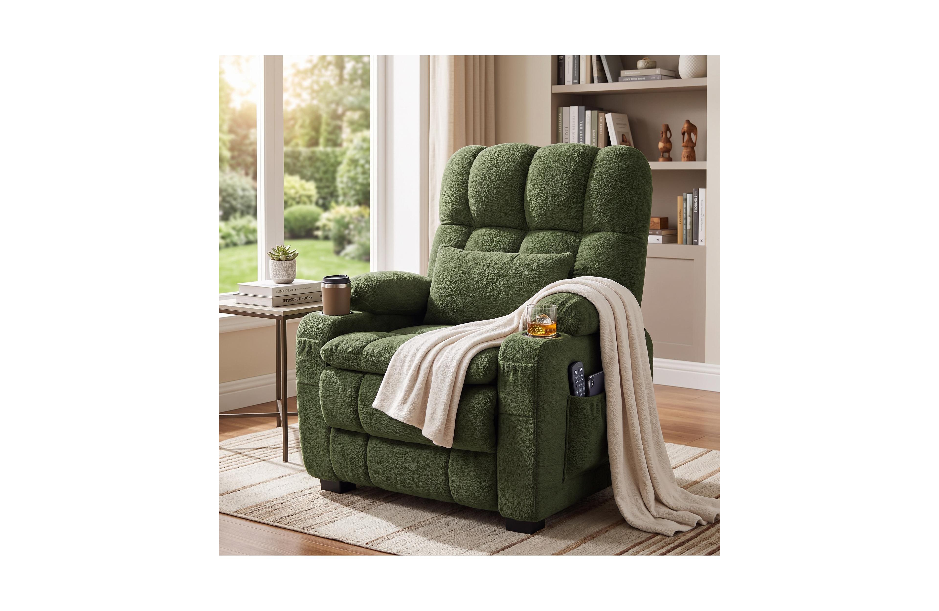 homfan Oversized Power Recliner Chair, Heat and Massage, Electric Reclining for Adults, Comfy Recliners with Cup Holders, Living Room