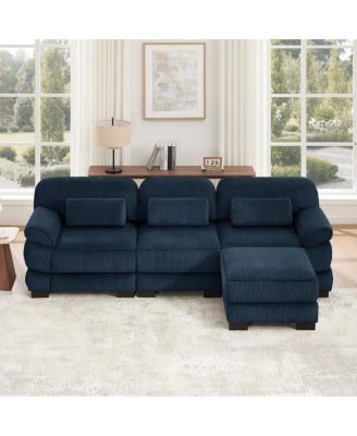 L-Shaped Modular Sectional Sofa, 3-Seater Sofa with Ottoman, Comfy Thick Breathable  Seat Cushions,for Living Room Bedroom Apartment