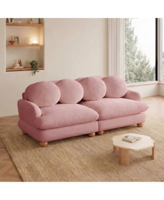 Comfy Chenille Loveseat Sofa, 2 Seater Deep Seat Couch with 4 Throw Pillows, Solid Wood Frame for Living Room
