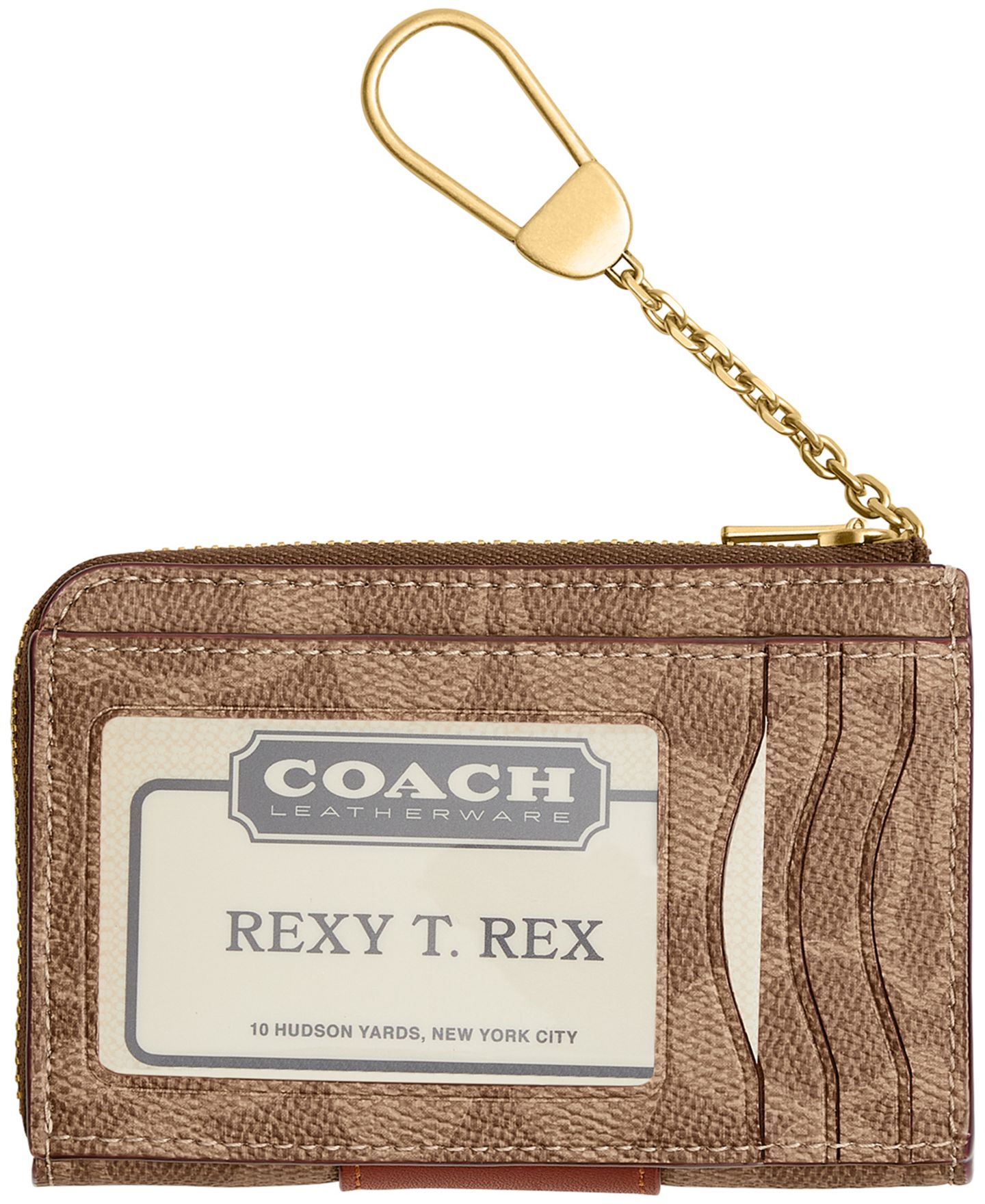 Женский кошелёк Coach Signature Essential Key Zipper Card Case, цвет: Рыжевато-коричневый карамельный — фото 2