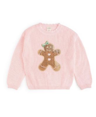 Toddler Girls' 2T-5T Gingerbread Sequin Patch Crewneck Sweater