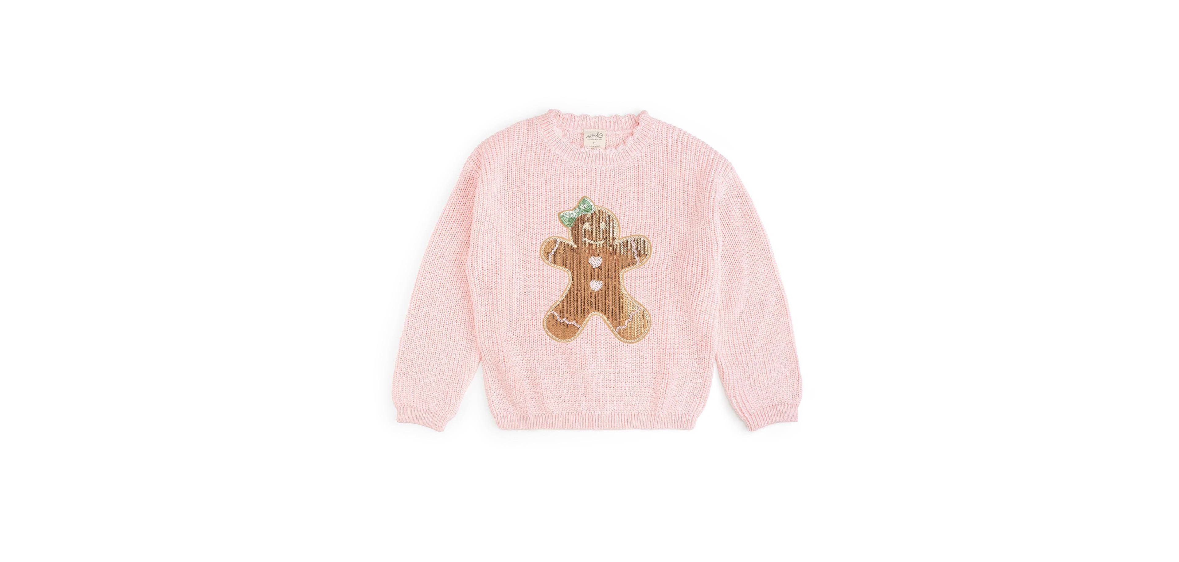 Sweet Wink Toddler Girls' 2T-5T Gingerbread Sequin Patch Crewneck Sweater