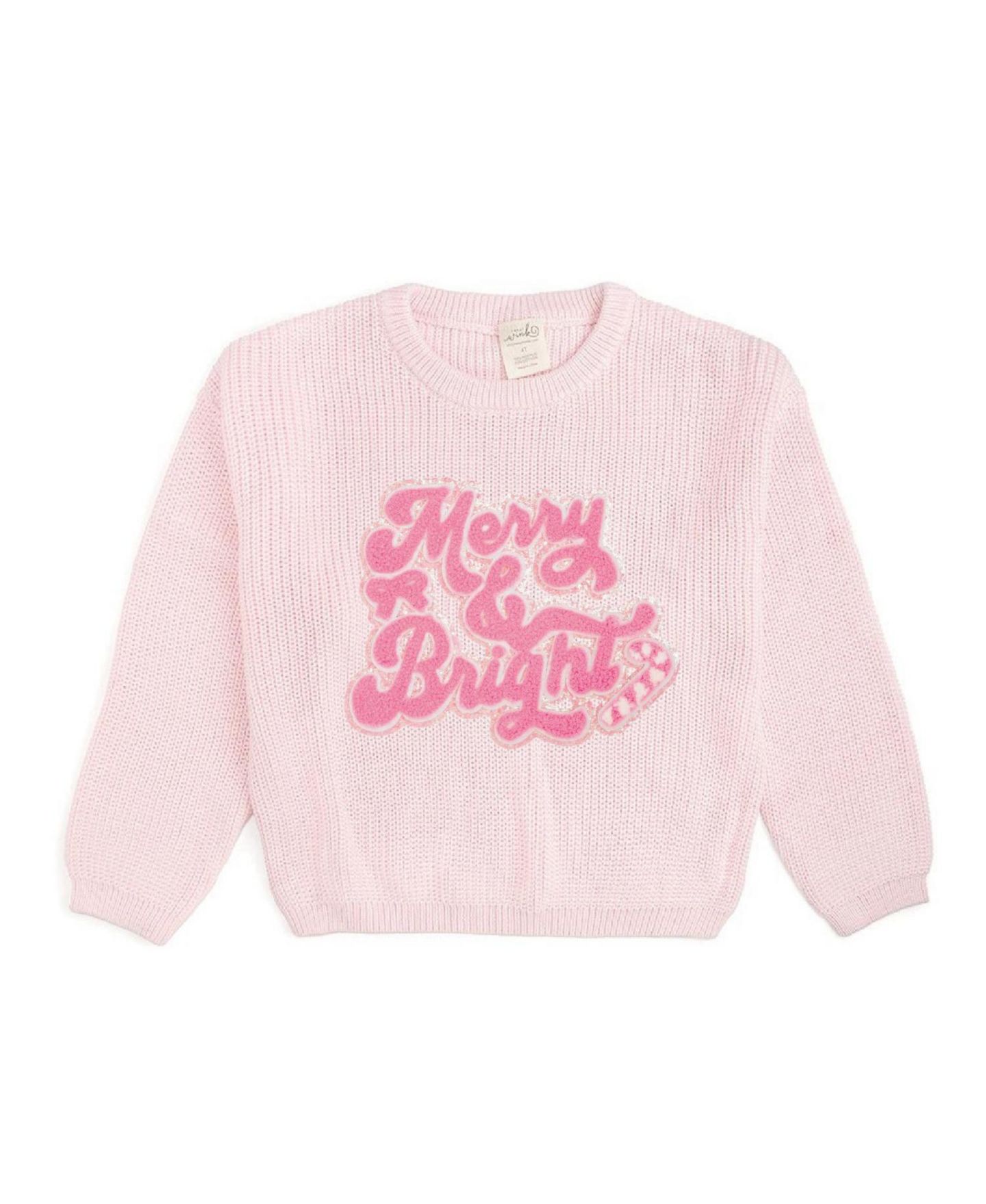 Свитер Sweet Wink Merry and Bright Patch Crewneck Long-Sleeve для девочек, цвет: Светлый розовый — фото 1