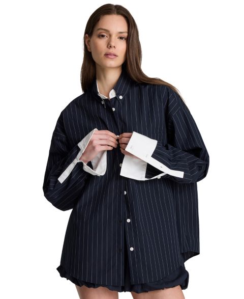 Женская рубашка Kenneth Cole Long-Sleeve Striped Button-Front, цвет: Тёмно-синий / Белый