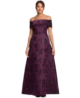 Women's Off-The-Shoulder Brocade Print Ball Gown