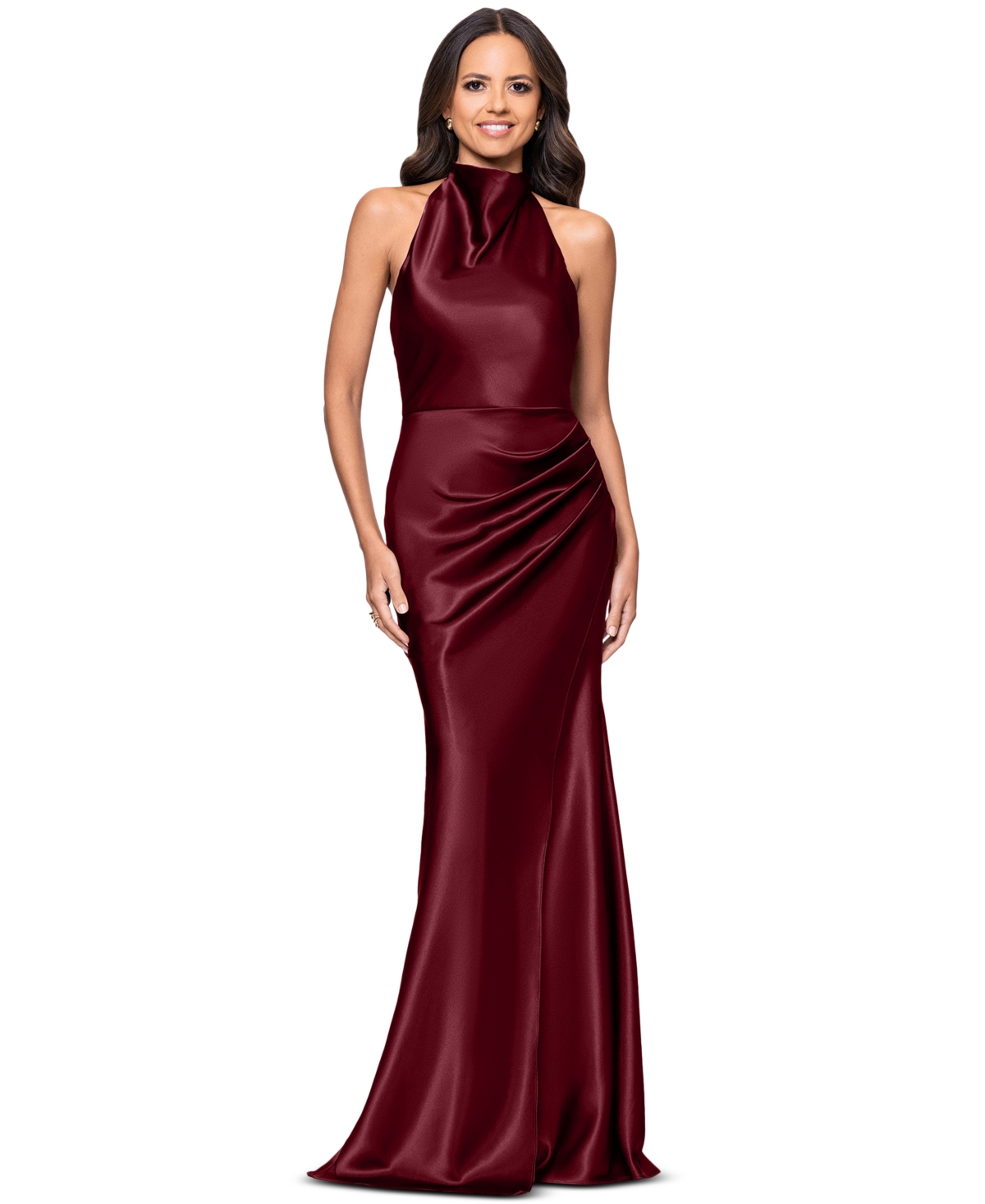 Betsy & Adam Petite Long Halter Dress - Burgundy