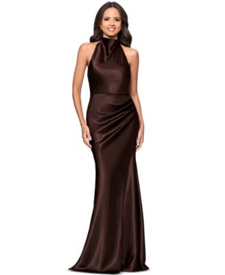 Petite Cowl Halter Neck Charmeuse Long Dress