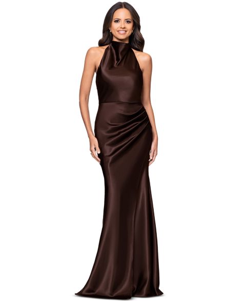 Женское платье Betsy & Adam Cowl Halter Neck Charmeuse Long, цвет: Коричневый