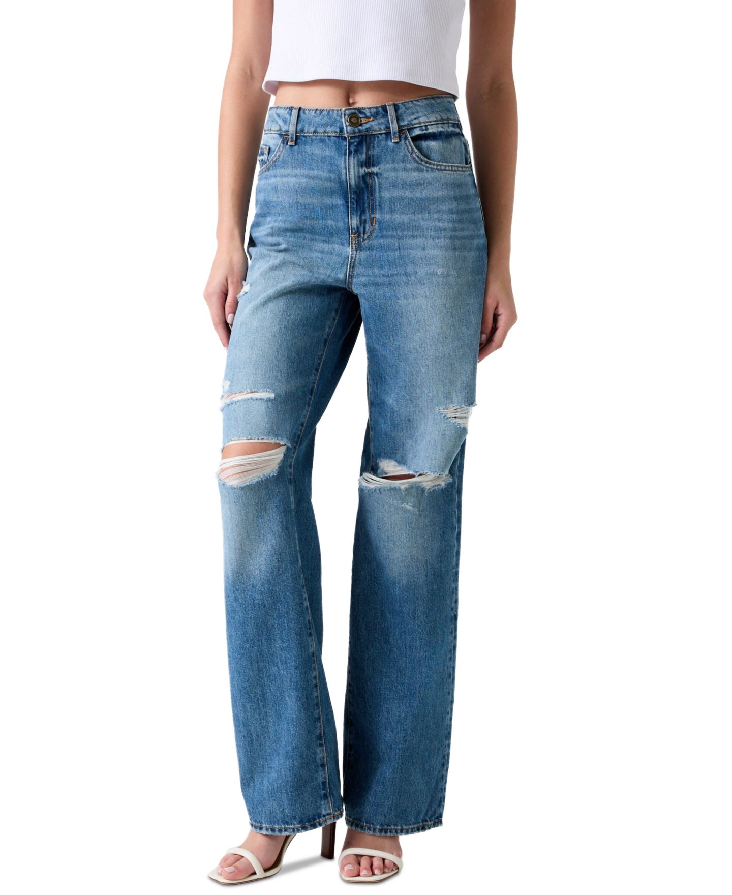 Женские джинсы GUESS High-Rise Straight-Leg, цвет: Небесно-голубой — фото 6