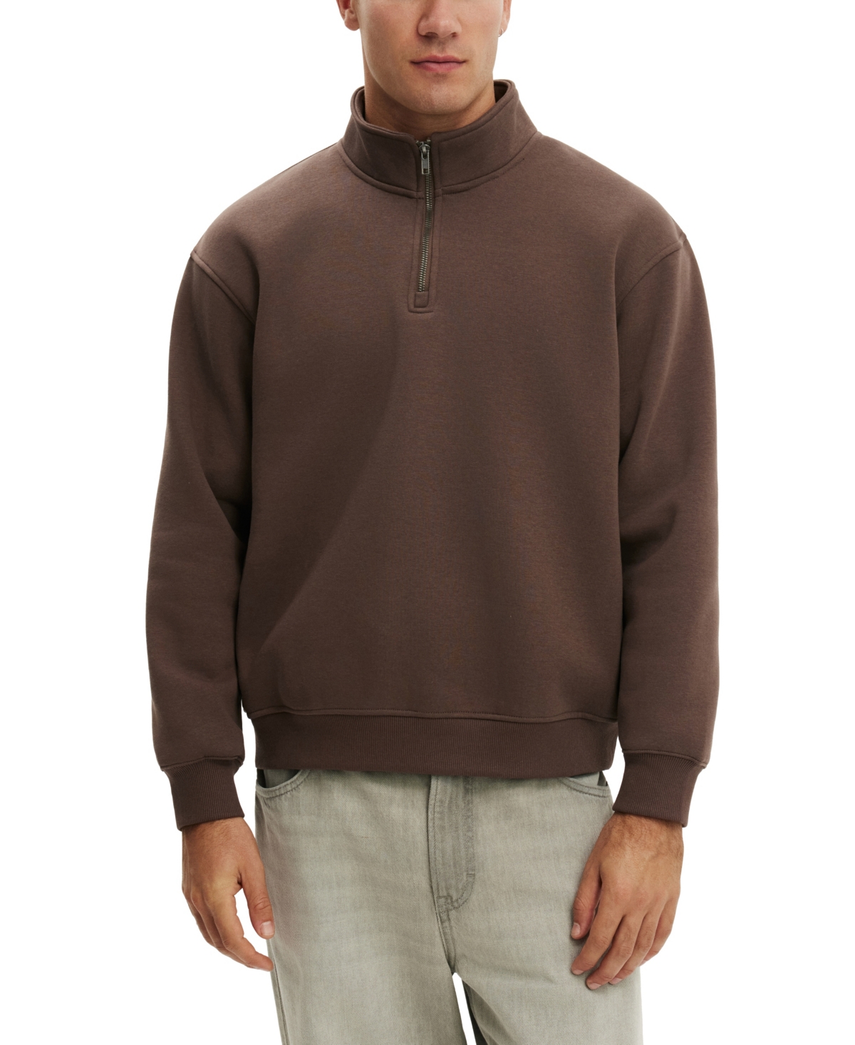 Cotton On Men's 14 Zip Fleece Mock Neck Sweatshirt - Espresso