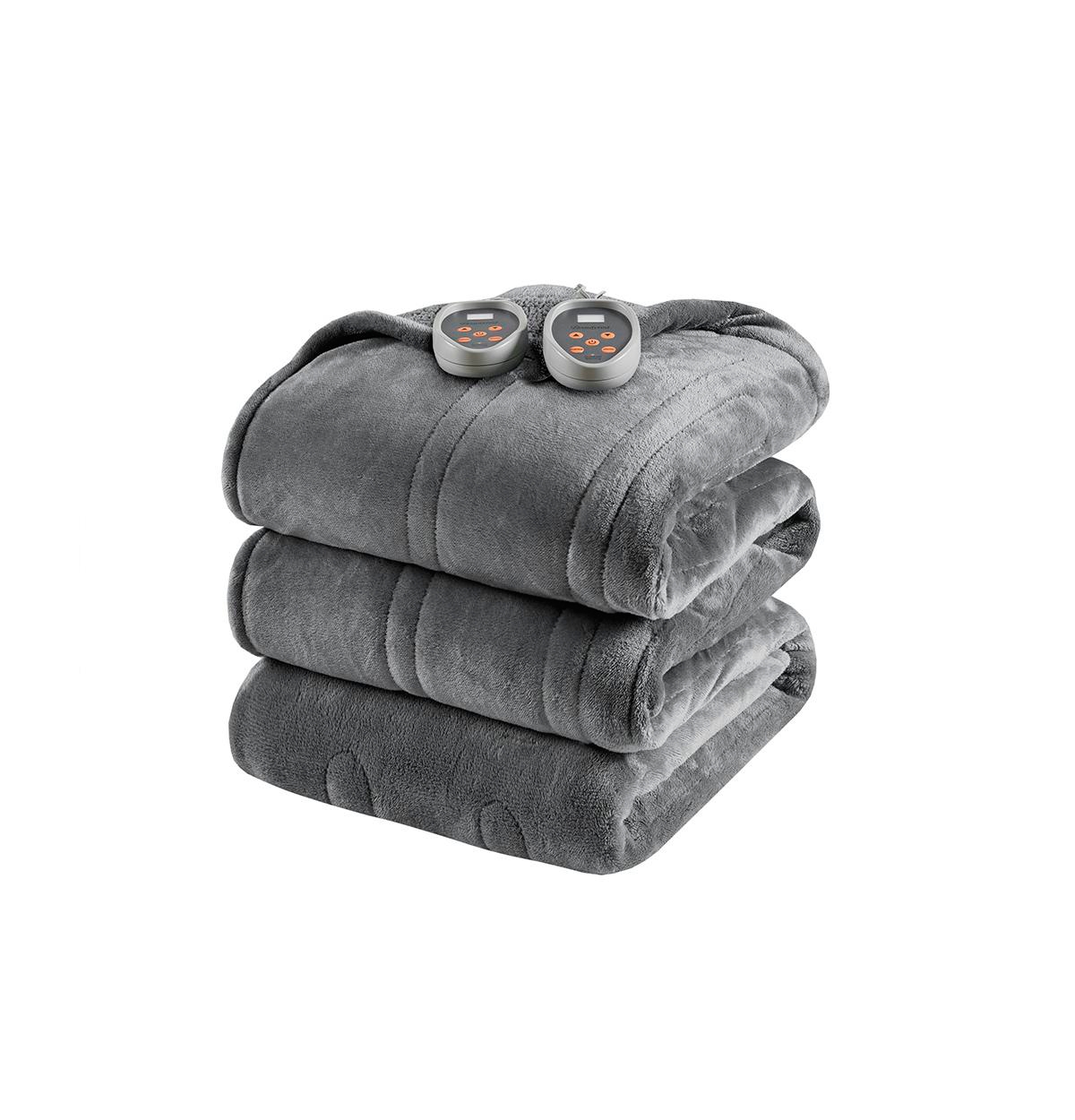 BR54-0419 100 x 90 in. Heated Microlight to Berber Blanket, Grey - King