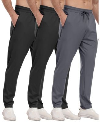 3 Pack Mens Athletic Pants with Zipper Pockets Running Gym Joggers