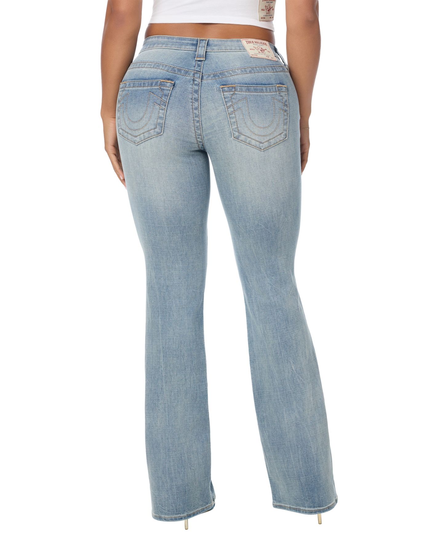 Женские джинсы True Religion Super T Stretch клеш со средней посадкой, светлая стирка, цвет: Маковый — фото 3