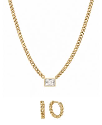 Cubic Zirconia Hoop Earring and Necklace with Jewelry Box Set