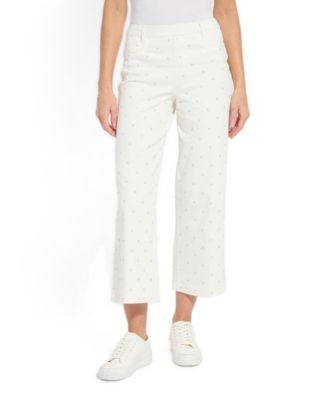 Women's Audrey Pearl-Embellished Wide-Leg Cropped Jeans