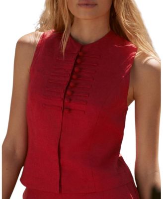 Women's Sleeveless Military-Inspired Linen Top
