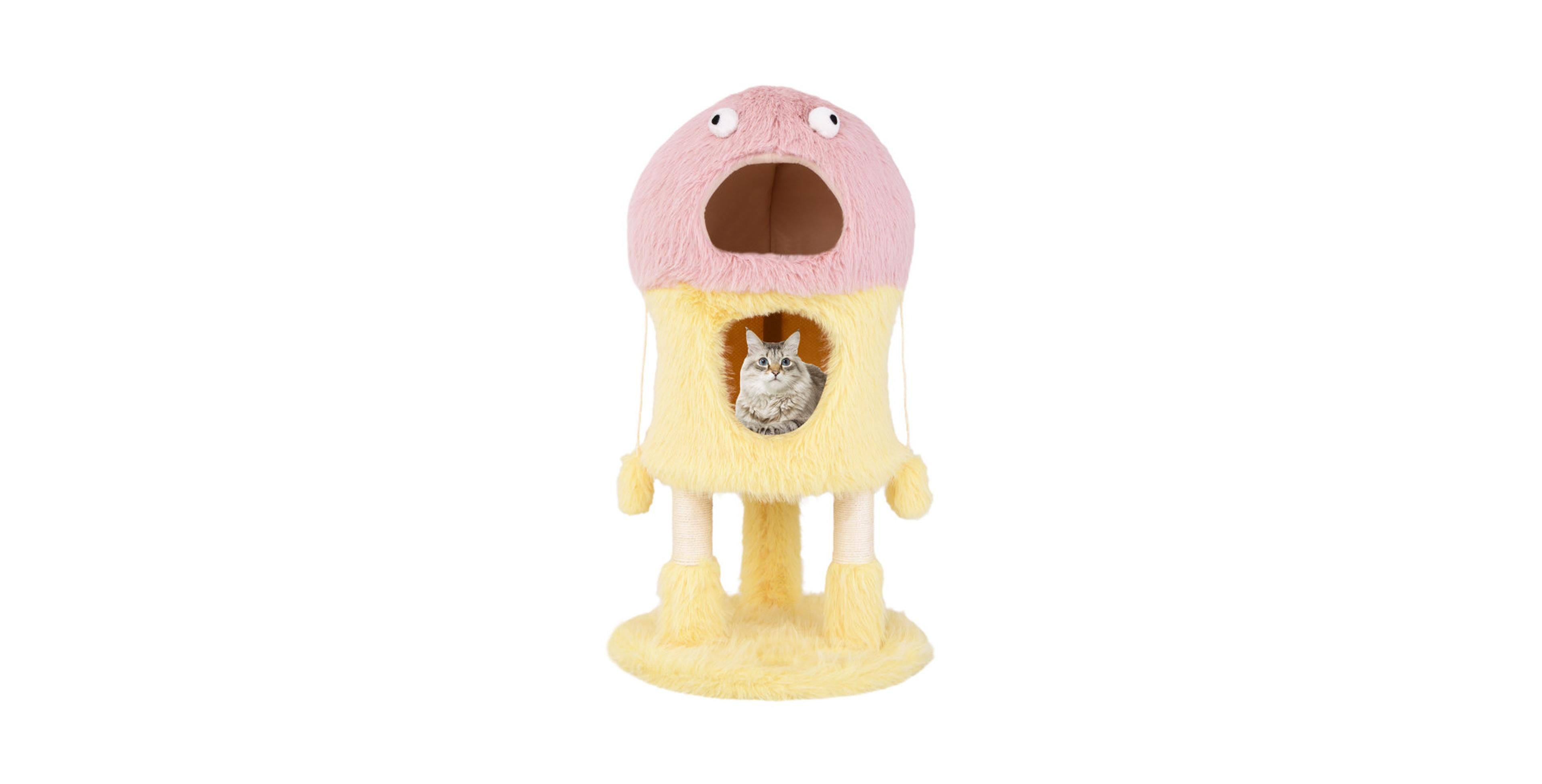 Sugift 37 Inch Monster-Themed Cat Tower with 2 Enclosed Condos 3 Activity Levels and Sisal Posts