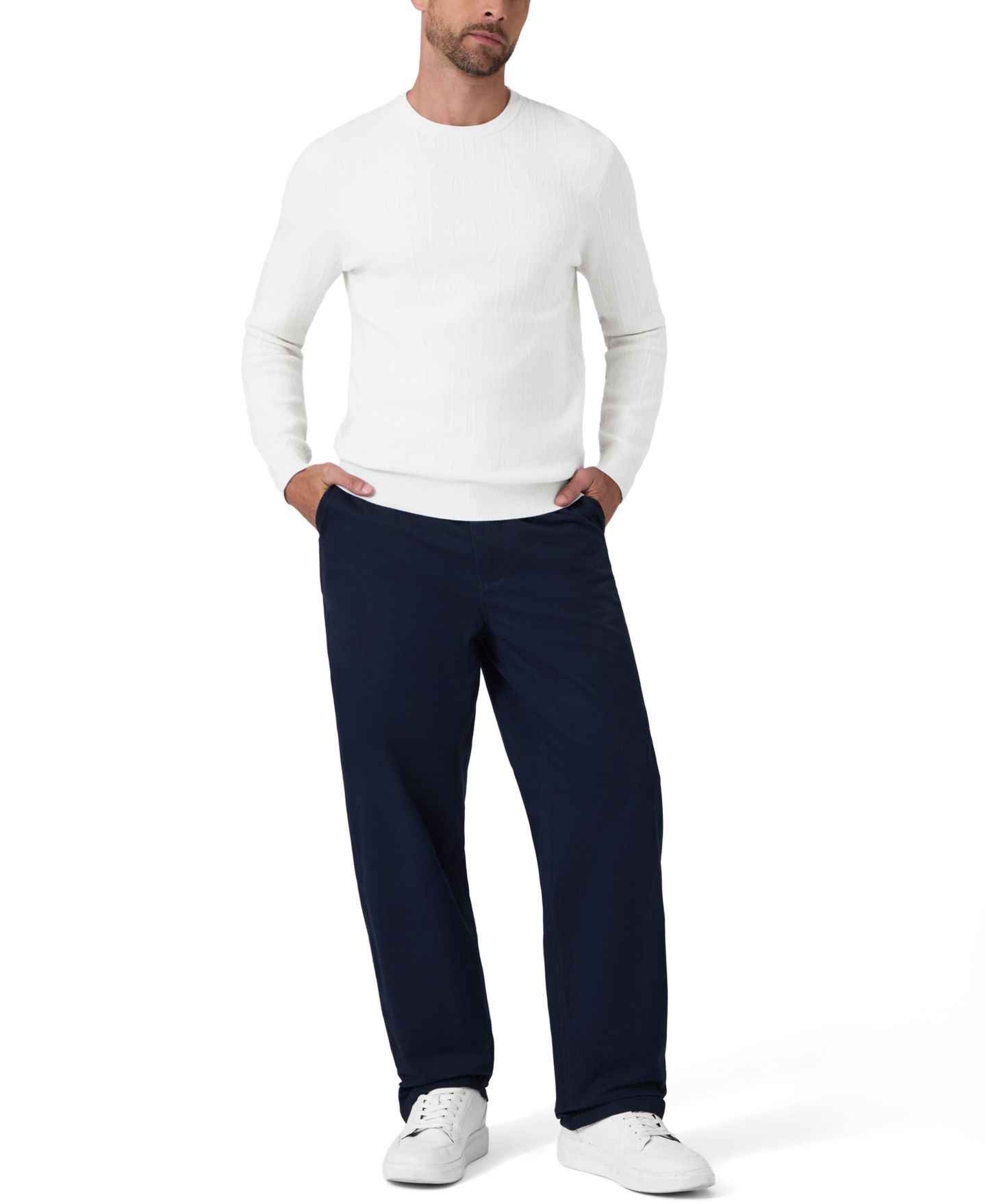 Мужской свитер GUESS Nestor Allover Tonal Monogram Long-Sleeve Crewneck, цвет: Слоновая кость / Кремовый — фото 2