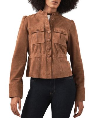 Women's Stand-Collar Peplum Suede Jacket