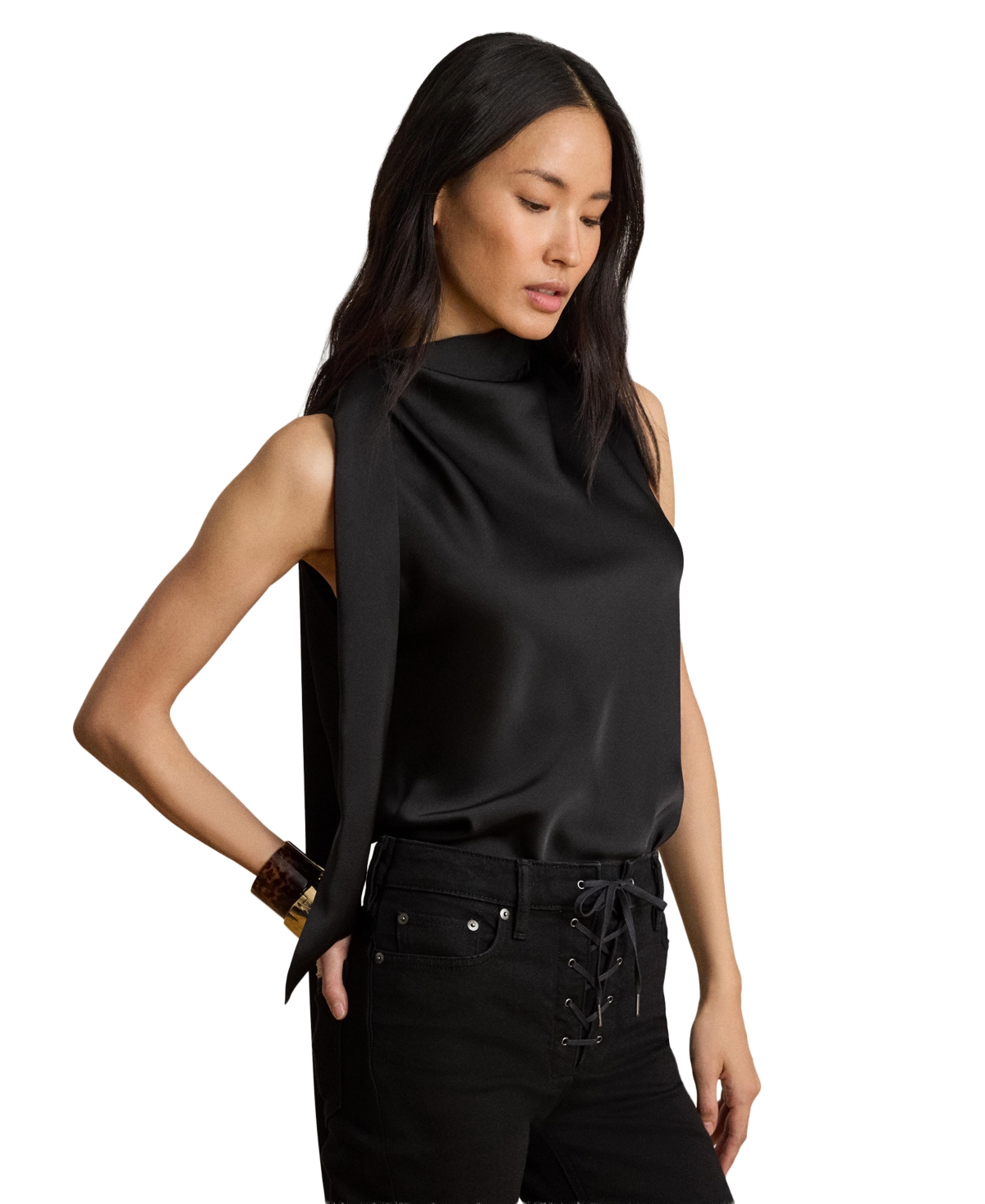 Lauren Ralph Women's Tie-Neck Sleeveless Blouse