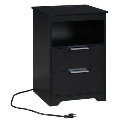 Nightstand with Charging Station, 2 Drawers and Open Shelf Wooden Bedroom Side Table