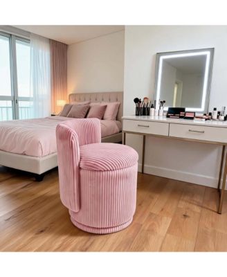 Swivel Vanity Chair with Storage Velvet Upholstered Makeup Stool Corduroy 18.5" Round Accent Barrel Seat for Living Room Bedroom