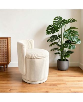 Swivel Vanity Chair with Storage Velvet Upholstered Makeup Stool Corduroy 18.5" Round Accent Barrel Seat for Living Room Bedroom