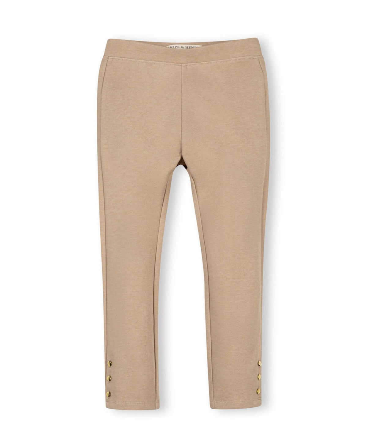 Hope & Henry Toddler Girls' 2T-5T Slim Pull-On Button Cuff Pants - Camel heather