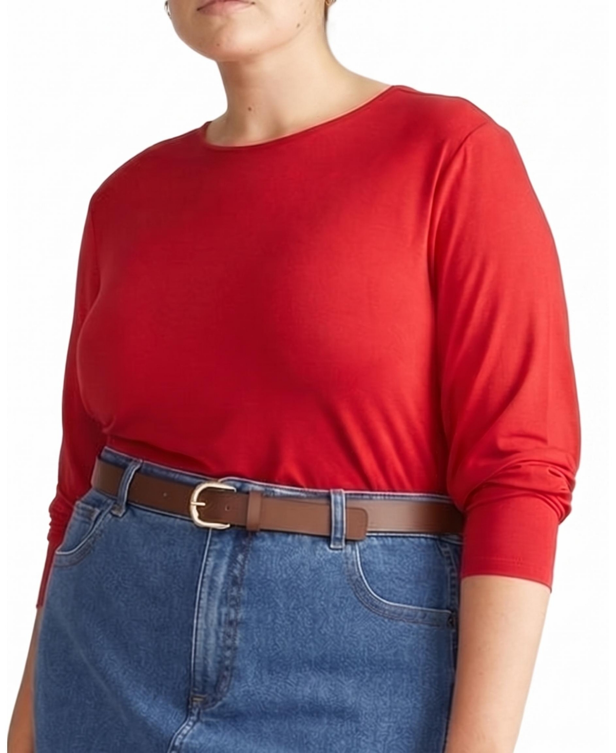 Universal Standard Plus Size Joan Liquid Jersey Long Sleeve Top - New york red