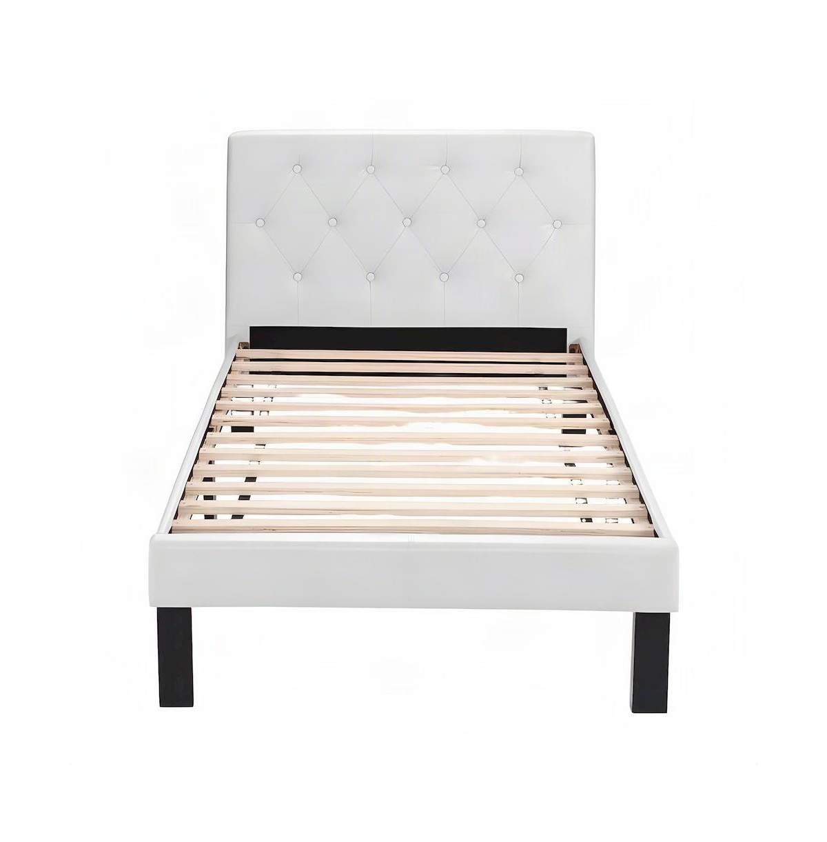Starlight Canyon Home Twin Faux Leather Upholstered Platform Bed Frame with Headboard - White