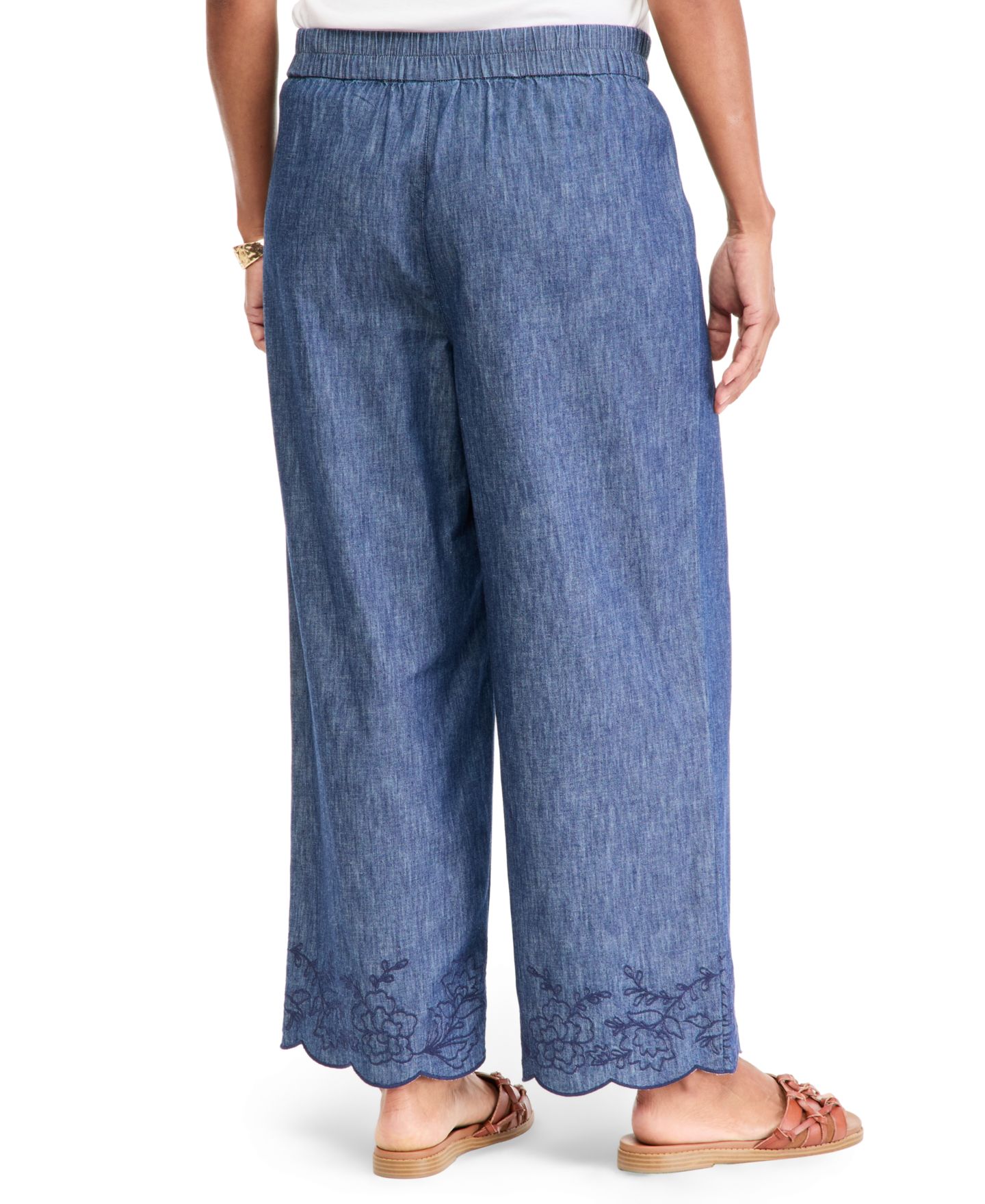 Женские брюки Style & Co Chambray Embroidery Wide-Leg Ankle, цвет: Варёный — фото 4