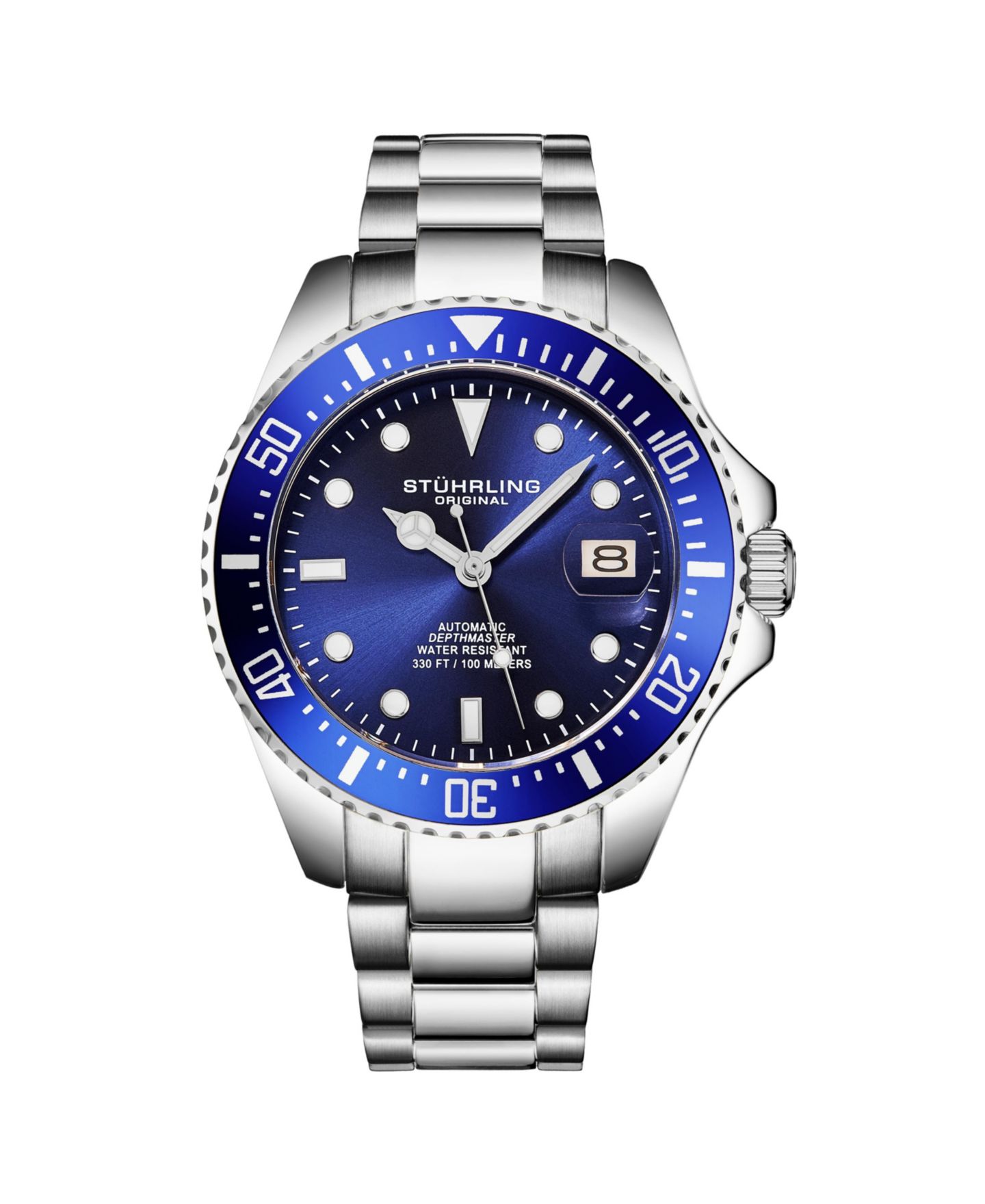 Мужские часы Stuhrling Japanese Seiko NH35 Automatic Self Wind Movement Diver Watch, Stainless Steel Bracelet, цвет: Синий — фото 1