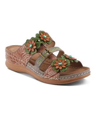 Brash Hand-Painted Floral Leather Wedge Sandals