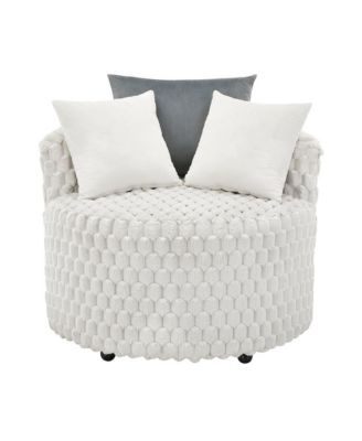 Malna Plush 3D Upholstered Barrel Accent Chair with Wheels