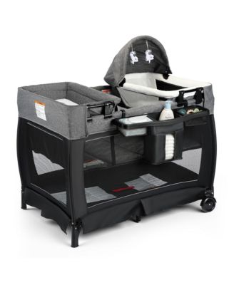 4-in-1 Portable Baby Playard with Bassinet, Changing Table and Canopy