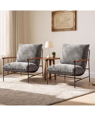 2 Set of Oversized Corduroy Accent Chair For Living Room, 400G Corduroy Fabric Reading Chair With 400 Lbs Weight Capacity For Relaxation