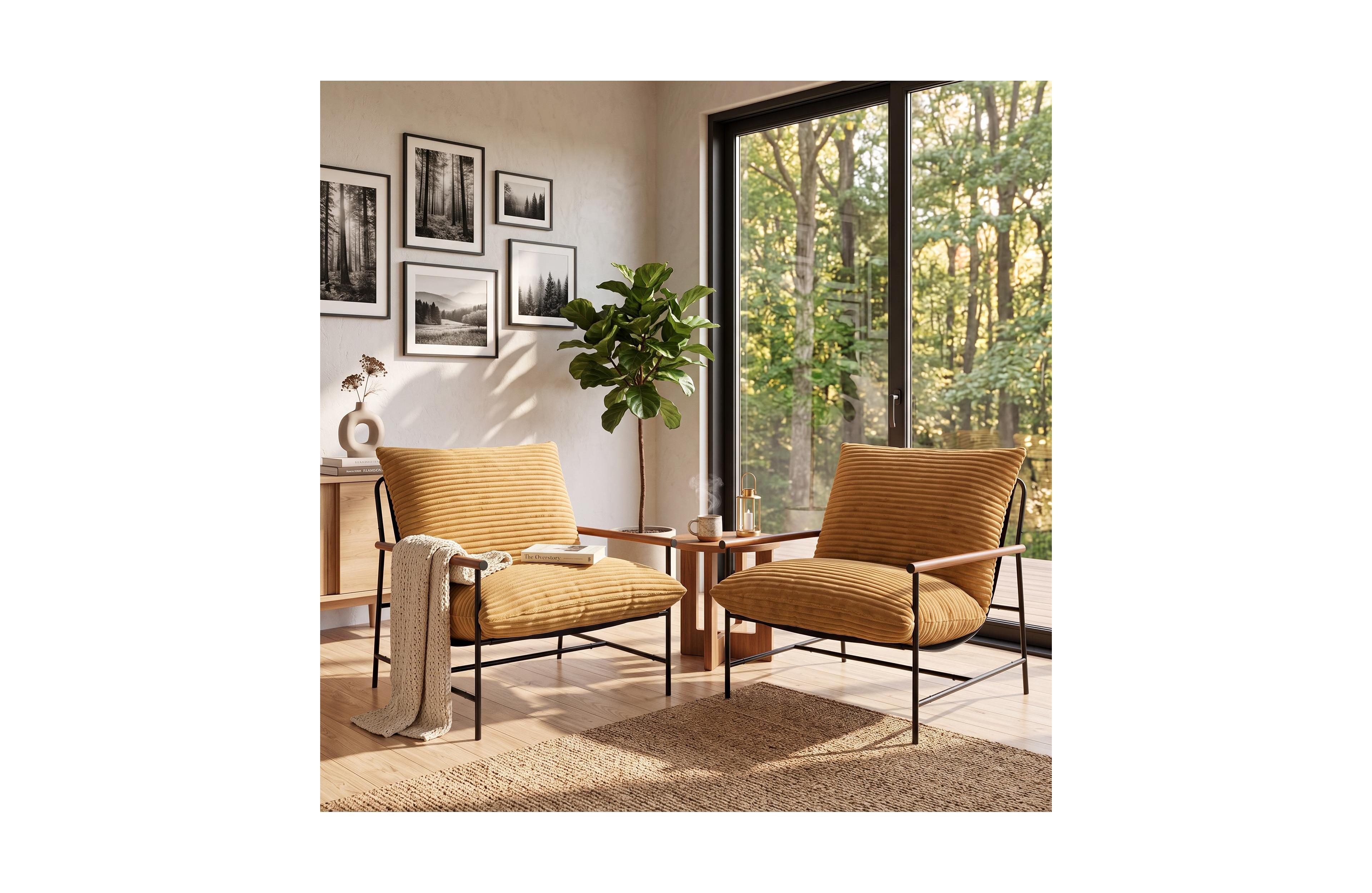 gaomon 2 Set of Oversized Corduroy Accent Chair For Living Room, 400G Fabric Reading With 400-Lbs Weight Capacity Relaxation
