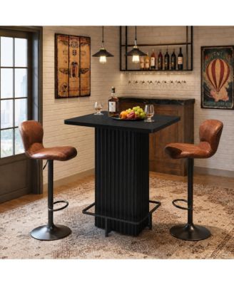 31.5" Square Counter Height Bar Table, Fluted Pedestal Bistro Table With Metal Ring Footrest, Modern Cocktail Table For Kitchen, Dining Room