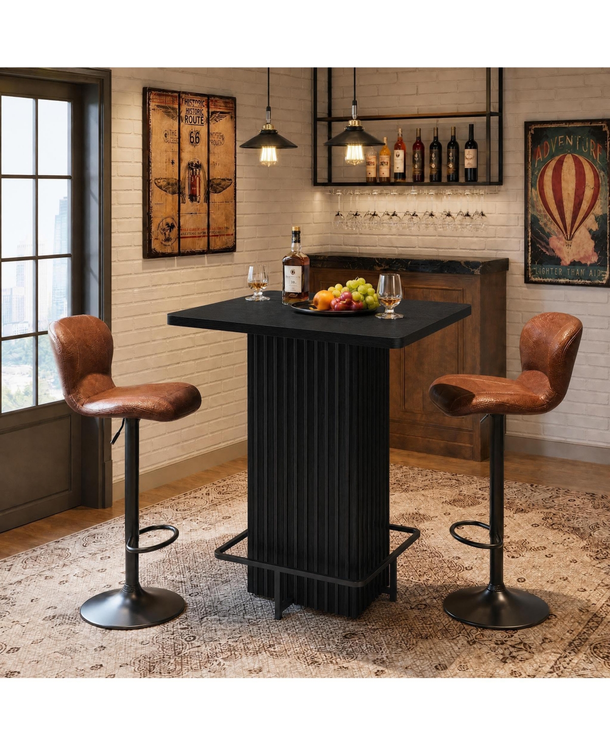 gaomon 31.5" Square Counter Height Bar Table, Fluted Pedestal Bistro Table With Metal Ring Footrest, Modern Cocktail For Kitchen, Dining Room