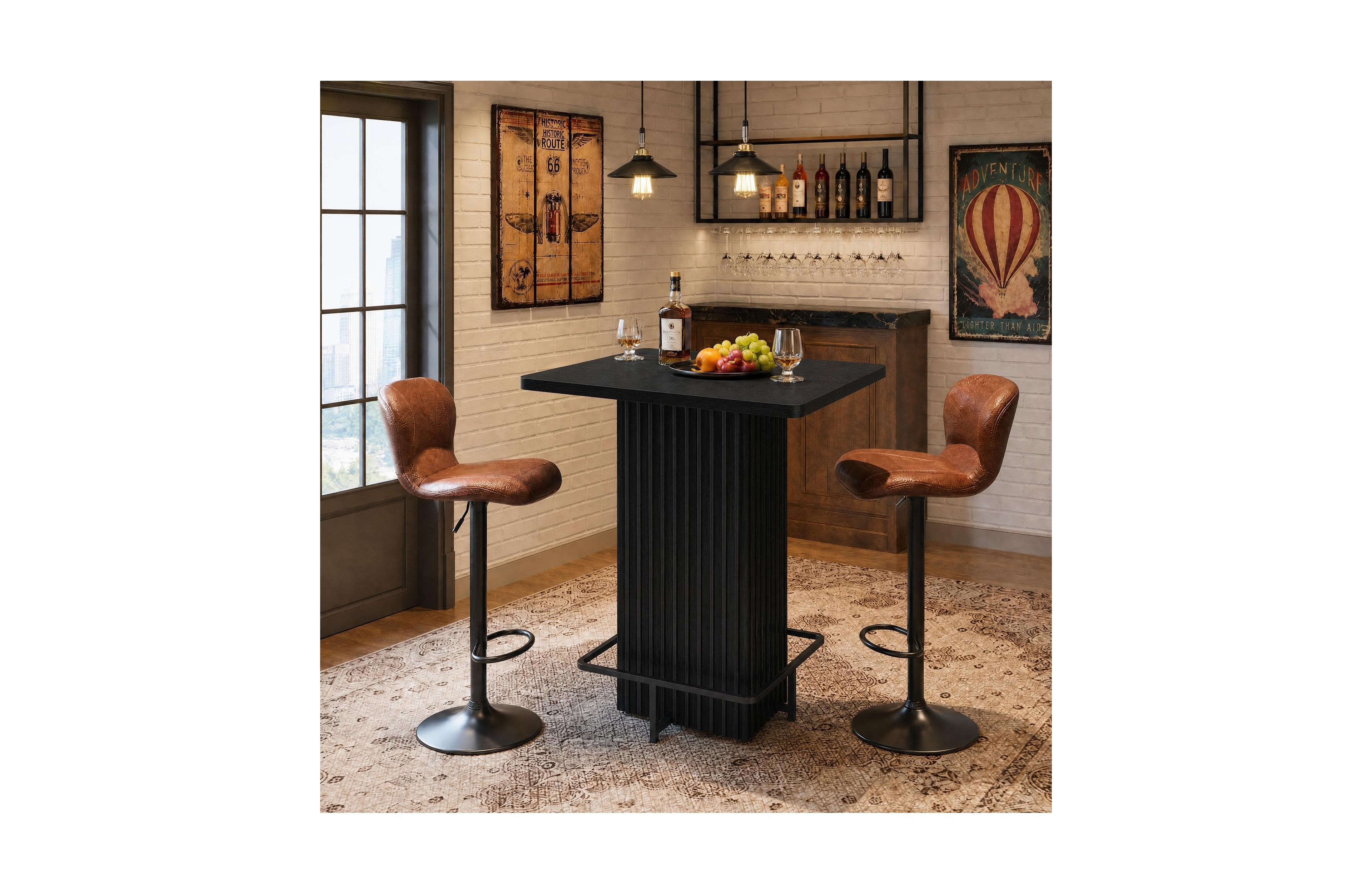gaomon 31.5" Square Counter Height Bar Table, Fluted Pedestal Bistro Table With Metal Ring Footrest, Modern Cocktail For Kitchen, Dining Room