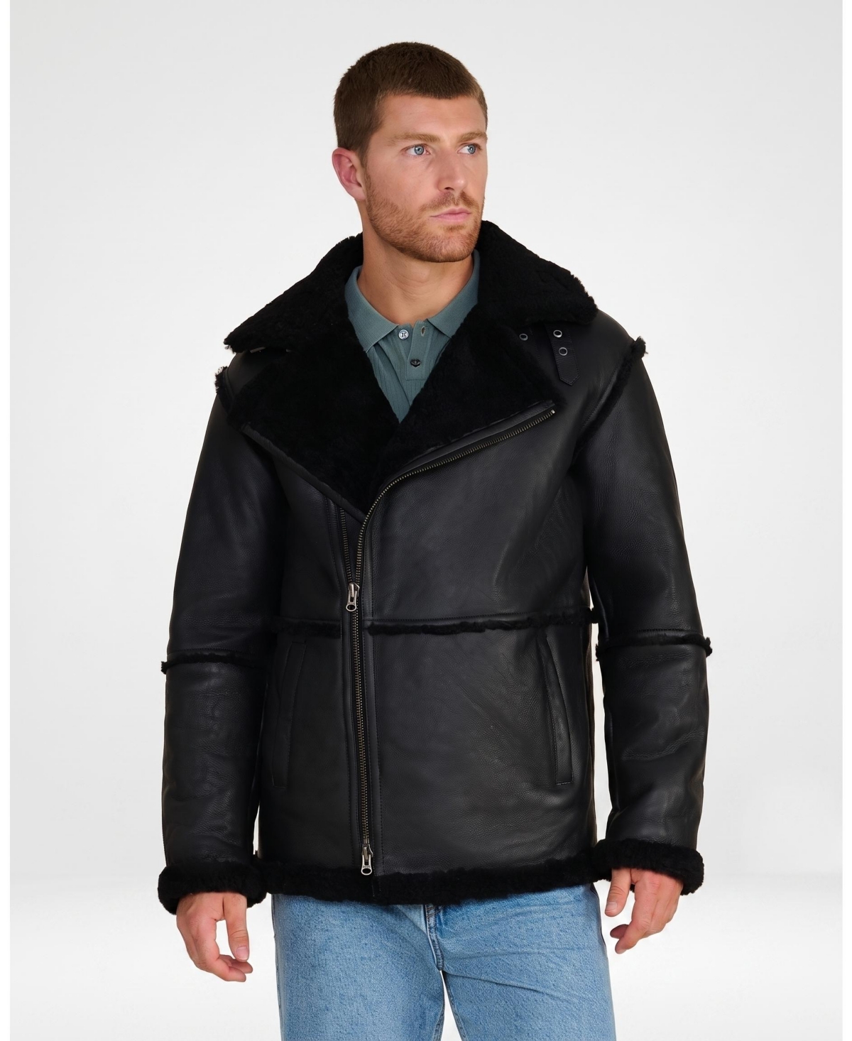Furniq Uk Men's Fashion Leather Jacket Wool, Black