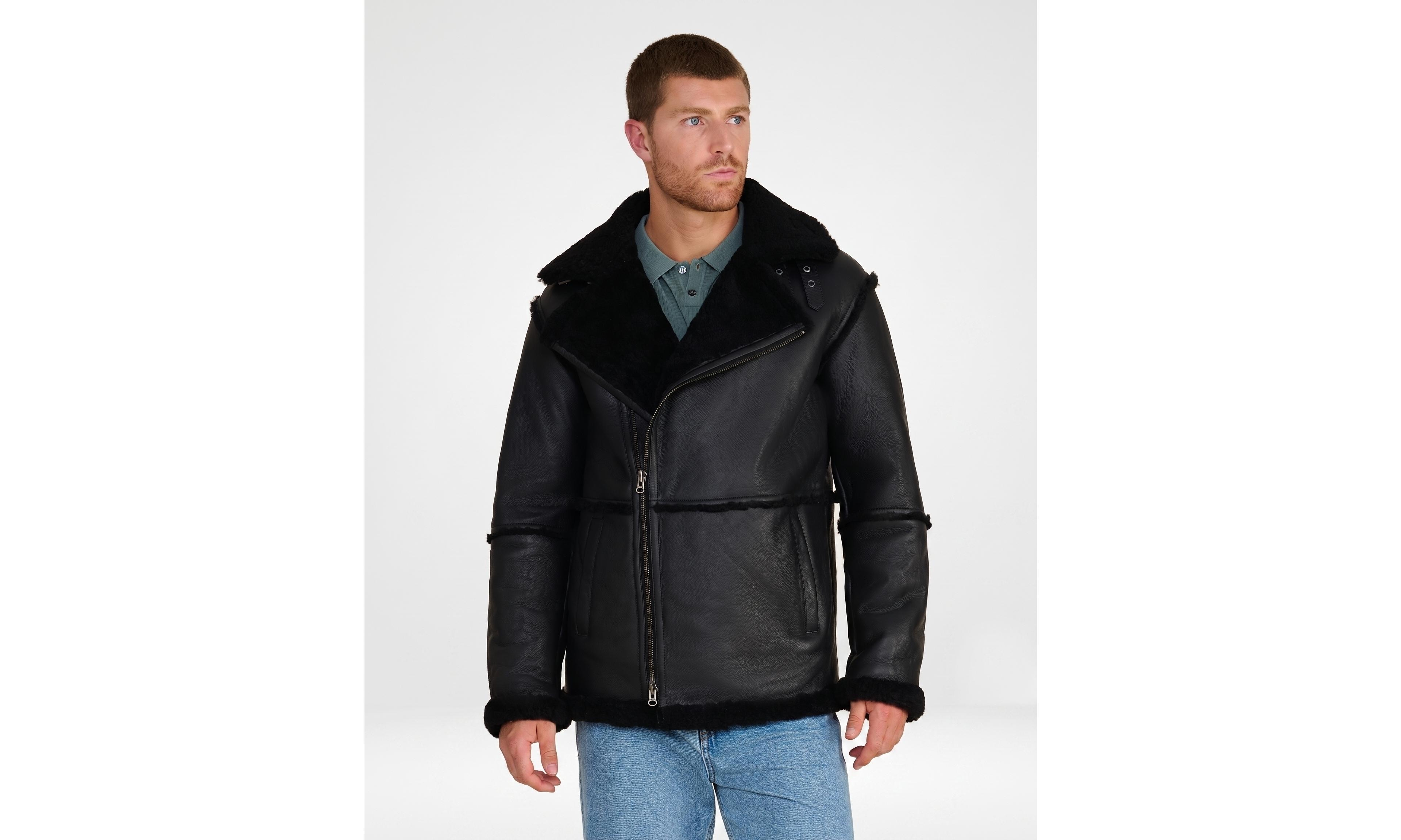 Furniq Uk Men's Fashion Leather Jacket Wool, Black